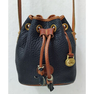 Dooney & Bourke Black Pebbled Leather Drawstring Crossbody Bag - Made in USA